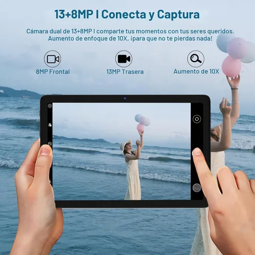 Vista 7 de Tablet Android de 10.1 pulgadas, 8 GB + 128 GB, 2 en 1 negro con kit de Octa-Core, expansión de 1 TB, cámara de 13 MP+8 MP, batería de 7000 mAh