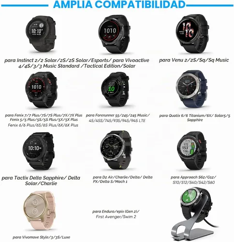 Vista 3 de Base de carga magnética USB de 5 pies para Garmin Fenix Venu Forerunner Instinct Compatible con Instinct, Vivoactive 3/4, Fenix 5/6, Venu
