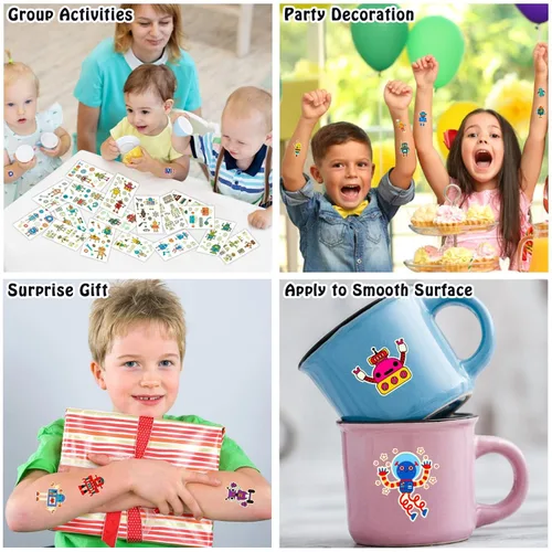 Vista 5 de Partywind 315 estilos (30 hojas), robots luminosos, tatuajes temporales para niños, suministros de fiesta de cumpleaños, bolsas de regalos para niños