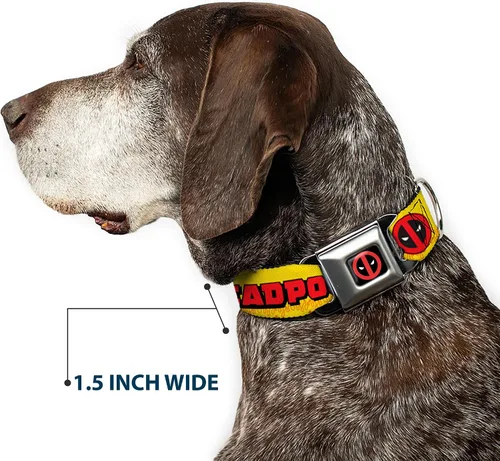 Vista 7 de Collar de perro Hebilla de cinturón de seguridad Deadpools Chimichangas Flames Amarillo Negro Rojo 9 a 15 pulgadas 1.0 pulgadas de ancho