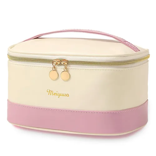 Vista 14 de Bolsa de maquillaje pequeña para mujeres, con cremallera, organizador, impermeable, bonita (azul claro)