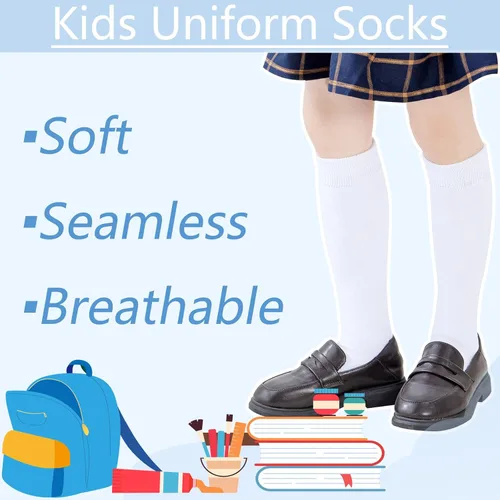 Vista 3 de Mini angel Calcetines altos hasta la rodilla para niñas, sin costuras, para uniforme escolar, calcetines de fútbol para niños, calcetines largos