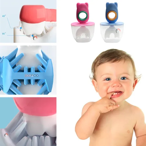 Vista 2 de Cepillo De Dientes De Silicona Para Bebé En U Con Protector