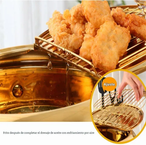 Vista 2 de Olla de acero inoxidable 304, olla tempura de 3.2L/2.8 cuartos de galón con tapa de termómetro y escurridor de aceite, olla japonesa para cocina