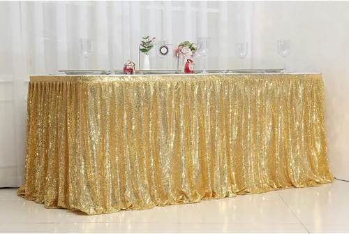 Vista 7 de PartyDelight Falda de mesa de lentejuelas doradas de 4 pies para mesa redonda/rectangular/cuadrada para fiesta de cumpleaños, boda, Navidad