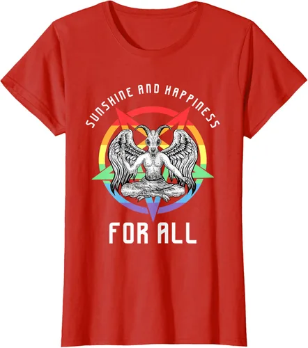 Vista 54 de Funny Sunshine and Happiness for All LGBT Gay Pride Baphomet Camiseta Negro