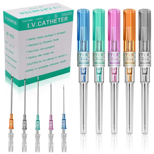 Vista 10 de Agujas de perforación de catéter 14G, 50 agujas de catéter intravenoso calibre 14, agujas huecas de acero inoxidable para oreja, nariz, labio