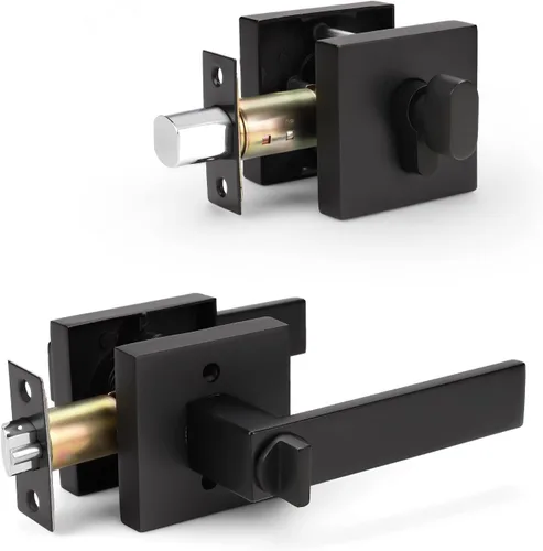 Vista 10 de KNOBWELL - Juego de picaporte y cerradura de puerta delantera color negro mate, picaporte de entrada con llave y cerradura de cilindro simple, juego