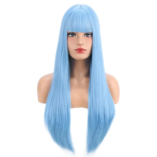 Vista 7 de BERON Pelucas negras de cabello largo liso con flequillo, para mujer, a la moda, resistente al calor, sintético, aspecto natural, para fiesta