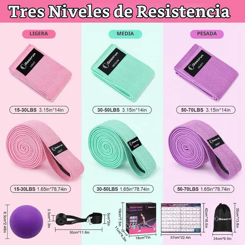 Vista 4 de Goocrun Bandas de resistencia de tela para entrenar, cinturón ancho con múltiples niveles de resistencia. Bolas de equilibrio de yoga. Ideal