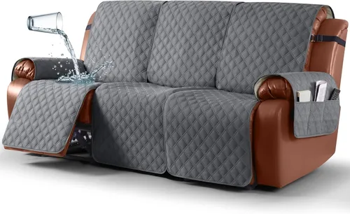 Vista 21 de Ruaozz Funda impermeable para sofá reclinable, lavable, funda antideslizante de 1 pieza, protector de muebles con correas elásticas, bolsillo