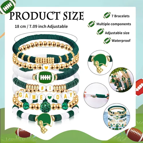 Vista 2 de Día del Juego #1 Pulsera de fútbol con cuentas elástica de cuentas para fútbol, papás, mamás, entrenadores, regalos para fanáticos