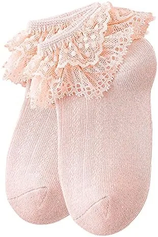 Vista 4 de Calcetines de encaje de algodón para bebés y niñas pequeñas calcetines de princesa con volantes para recién nacidos