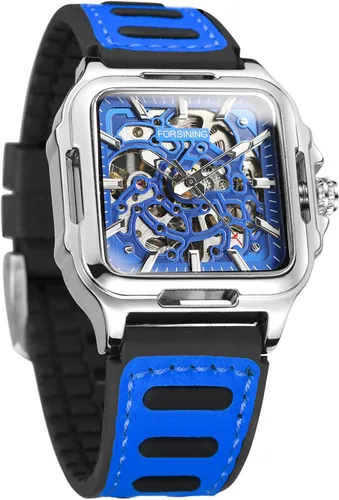 Vista 13 de FORSINING Reloj de pulsera con diseño de esqueleto impermeable para hombre, automático, steampunk, correa de silicona, luminoso cuadrado