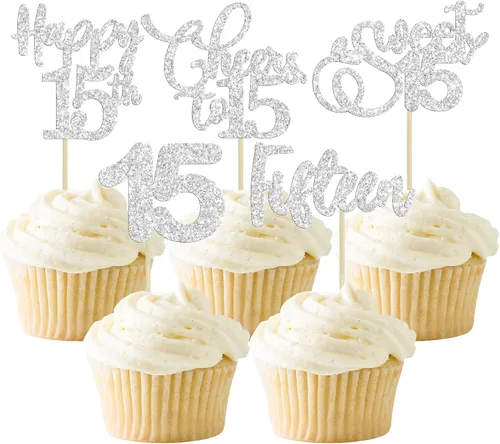 Vista 45 de Paquete de 30 adornos para cupcakes con purpurina de doble dígito para cumpleaños de 10 años, para cumpleaños, aniversario, fiesta, suministros
