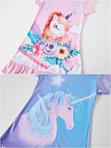 Vista 4 de Camisón adorable para niñas, paquete de 2 vestidos casuales, ropa de dormir de 2 a 9 años