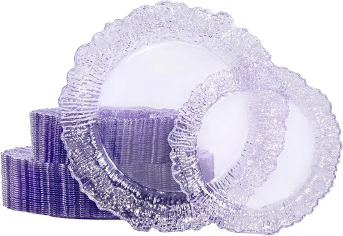 Vista 10 de I00000 60 platos de plástico azul, platos desechables azules transparentes para fiesta, platos de plástico de primera calidad desechables incluyen