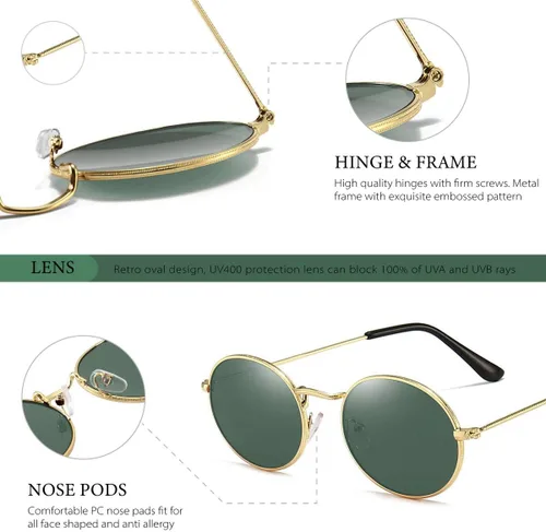 Vista 4 de Dollger Gafas de sol ovaladas para mujer, con marco de metal, antirreflejantes, gafas retro unisex