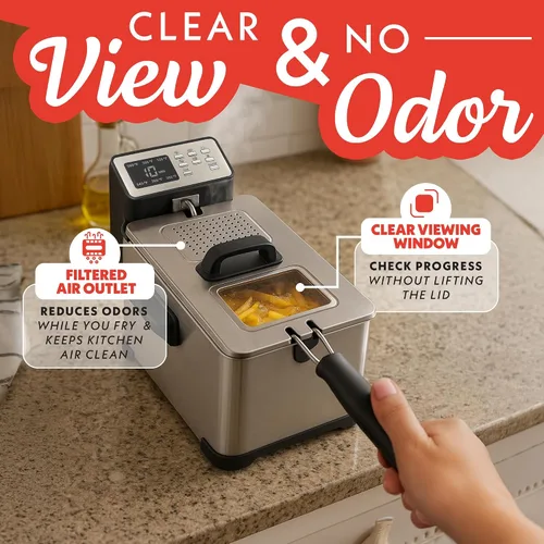 Vista 8 de Gourmia Freidora de encimera de 3.2 cuartos de galón: freidora de aceite eléctrica con pantalla digital, control de temperatura ajustable de 280 °F