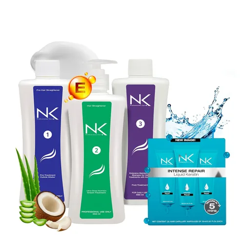 Vista 10 de NK Professional Care. Kit completo de tratamiento para alisar el cabello Pasos 1,2,3,4. Cirugía capilar con queratina, champú post-tratamiento