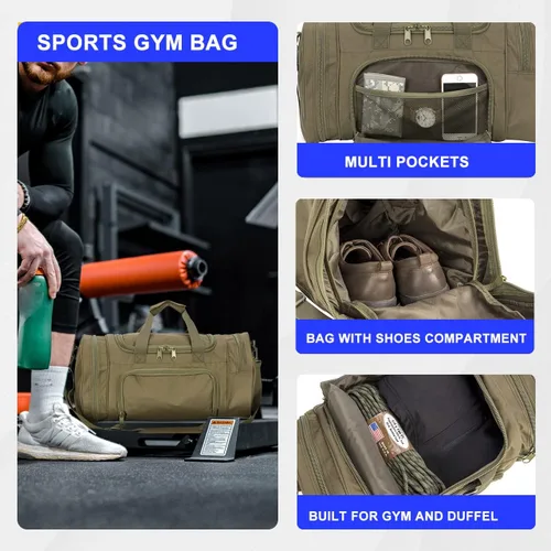 Vista 3 de Bolsa de gimnasio para hombres y mujeres con compartimento para zapatos, deporte, fin de semana, viajes, durante la noche, bolsa de transporte