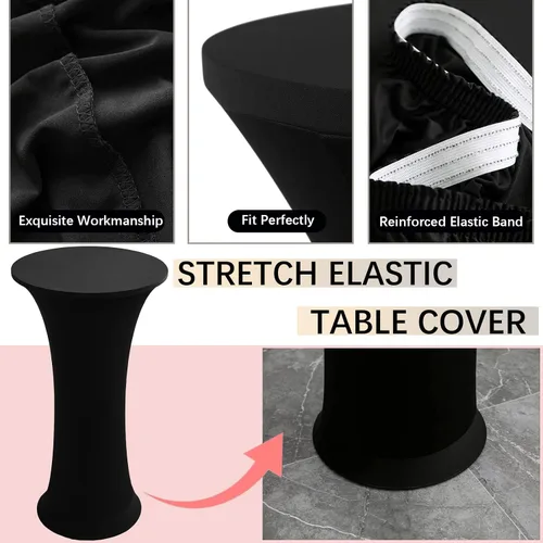 Vista 5 de Mantel Redondo Elástico de Spandex para Cóctel, Paquete de 2, 24"x43" Cubierta de Mesa Ajustada Highboy Elástica, Mantel Redondo de Cóctel para Mesa