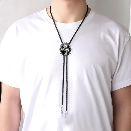 Vista 451 de Jeilwiy Corbata de bolo para hombre, corbata de vaquero occidental, collar de corbata de bolo dorado, corbata de cuero, corbata de Halloween