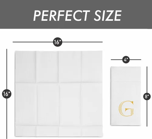 Vista 3 de Paquete de 50 servilletas con monograma con bolsillo para cubiertos, servilletas desechables de 16 x 16 pulgadas con letra M de papel de aluminio
