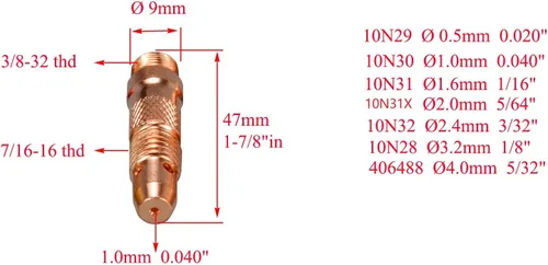 Vista 3 de RIVERWELD Cuerpos de pinza TIG y boquilla de alúmina Copas de cerámica Serie 10N TIG tapas traseras 57Y02 57Y03 57Y04 Tamaño surtido para QQ300 PTA