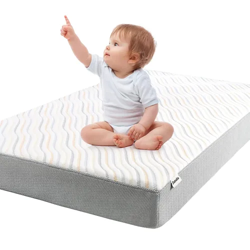 Vista 8 de BABELIO Colchón transpirable para cuna, de doble cara, espuma viscoelástica, impermeable, funda extraíble y lavable a máquina, para niños pequeños