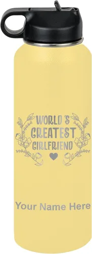 Vista 70 de LaserGram Botella de agua personalizada, World's Greatest Girlfriend, acero inoxidable de doble pared aislada al vacío con popote superior, regalo