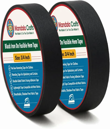 Vista 11 de Mandala Crafts Cinta de dobladillo fusible negra de 1/2 pulgada de 54 yardas, doble cara, sin coser, para planchar, para pantalones, cortinas y ropa