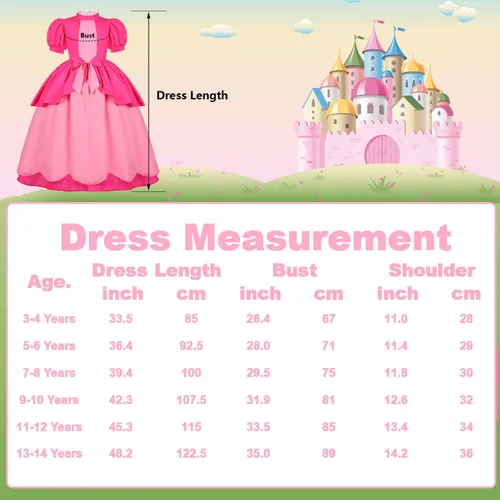 Vista 5 de RAAIBB Disfraz de princesa melocotón iluminado para niñas, disfraz de Halloween, fiesta de cosplay, cumpleaños, con accesorios de corona