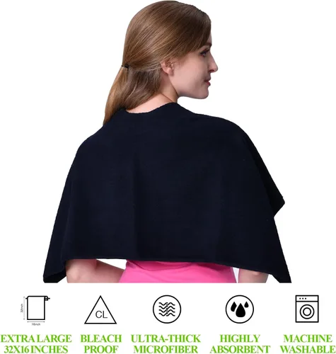 Vista 3 de Juego de 6 toallas de microfibra para el cabello, color negro, a prueba de blanqueador, toalla de secado rápido del cabello de 16 x 32 pulgadas