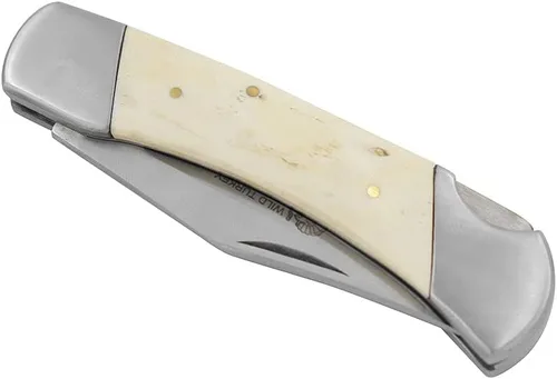 Vista 6 de Collection Everyday Carry Lock Back - Cuchillo plegable manual con funda de cuero, cuchillo de bolsillo liso con mango de hueso de color rojo