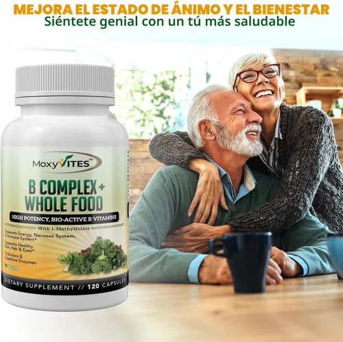 Vista 7 de Vitamina B Complex - Vitaminas B Complejo alimenticio integral, B12 Metilcobalamina, B1, B2, B3, B5, B6, B7, B9 - para estrés, energía y apoyo