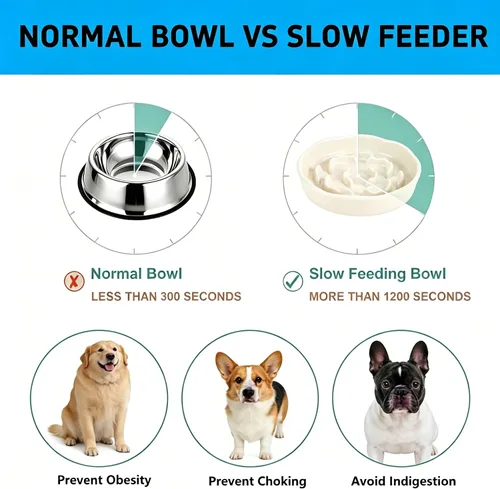 Vista 4 de Cuencos de alimentación para mascotas, cuenco de cerámica para perros de alimentación lenta – Plato pesado de comida azul para perros pequeños a