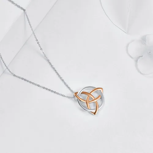Vista 3 de TANGPOET Collar con nudo celta plata de ley triquetra Mealguet colgante de buena suerte joyería irlandesa regalos para hombres mujeres