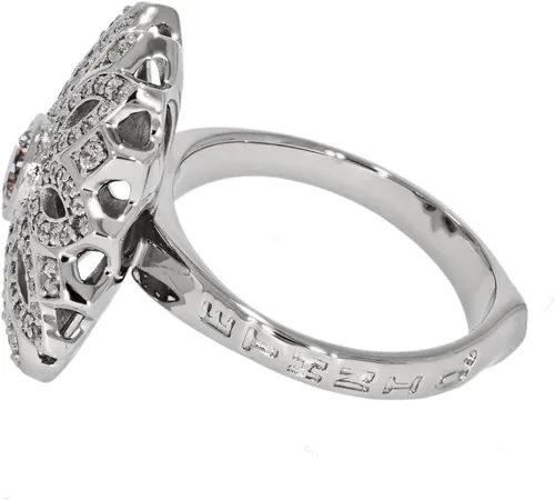 Vista 4 de ETHNIQ Carrington Collection - Alianzas de boda chapadas en platino con tema floral adornado con circonita cúbica de diamante, ideas de regalo