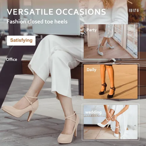 Vista 6 de IDIFU - Tacones altos de plataforma Tracy para mujeres, zapatos de punta cerrada, zapatos con tiras cruzadas al tobillo para el trabajo, uso