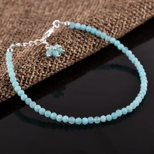 Vista 21 de Natural Gemstone Micro Beads Dainty Bangle Bracelet, Handmade Birthstone Jewelry, Healing Chakra Crystals, Silver Plated 8 inch, Birthday Gift for
