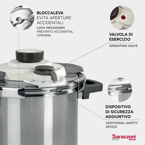 Vista 7 de Barazzoni Easy Dual System 2.0, olla a presión, 6 litros, diámetro 8.7 in, fabricado en Italia, acero inoxidable 18/10