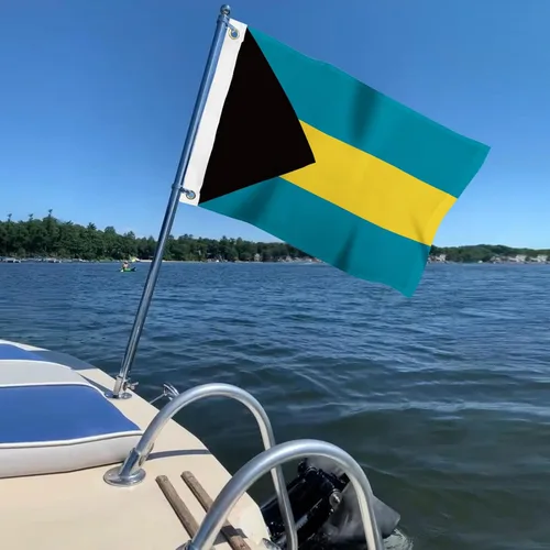 Vista 5 de Bandera de las Bahamas de 12 x 18 pulgadas para barco, banderas de colores vivos del Caribe Bahameño con 2 ojales de latón, banderas pequeñas