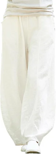 Vista 8 de Pantalones de lino y algodón holgados para mujer, con cintura elástica para relajarse. Pantalones estilo harén Verde militar
