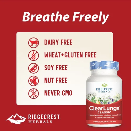 Vista 5 de Ridgecrest Herbal Clearlungs Classic Red Label - 60 cápsulas (paquete de 3)