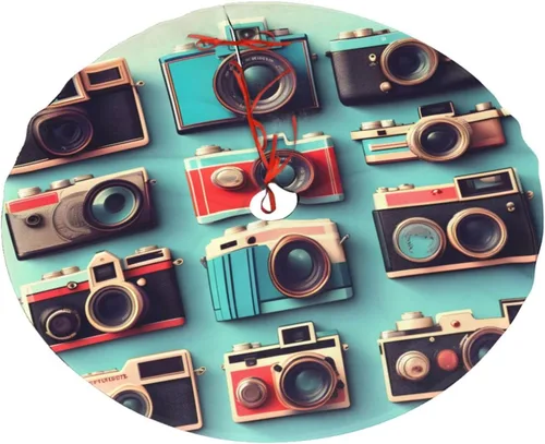 Vista 4 de Retro Cool Camera Collection Print Plush Christmas Tree Skirt - Soft Tree Base Cover for Holiday Use Parties Christmas Decor