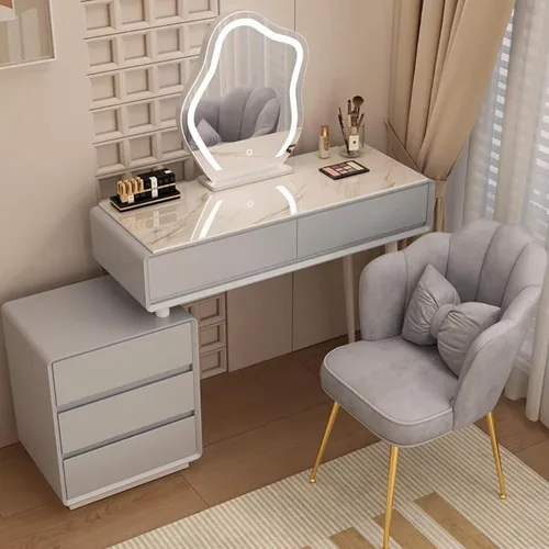 Vista 19 de Tocador con espejo con luces, mesa de tocador con cajones, mesa de maquillaje blanca, 3 modos de iluminación de brillo ajustable, para dormitorio