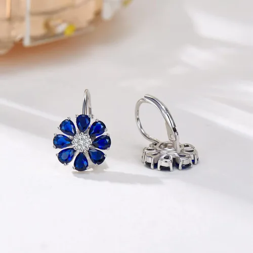 Vista 3 de Aretes de plata de ley 925 con diseño de zafiroflor de amatista azul para mujer