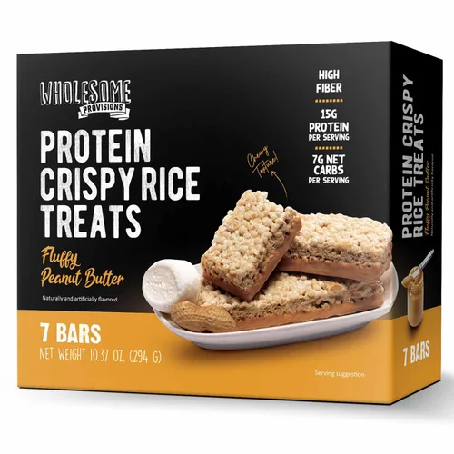 Vista 16 de Barritas de Arroz Crujiente de Proteína, 15g de Proteína, 3g-7g de Carbohidratos Netos, Bajo en Carbohidratos, Esponjoso, Suave, Gomoso, Sin Gluten