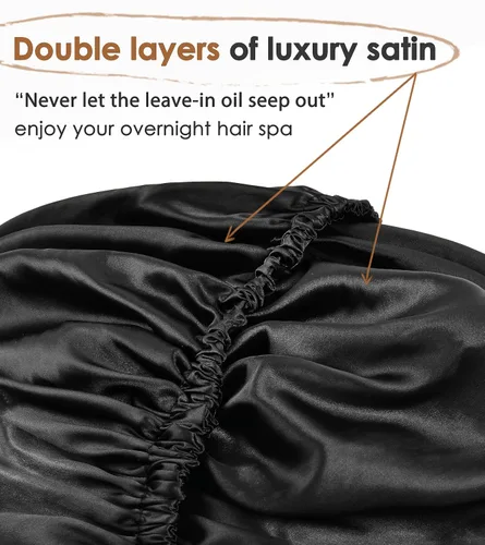 Vista 6 de YANIBEST Gorro de satén de doble capa de seda ajustable para el pelo para dormir para mujeres, cabello natural rizado para mamá